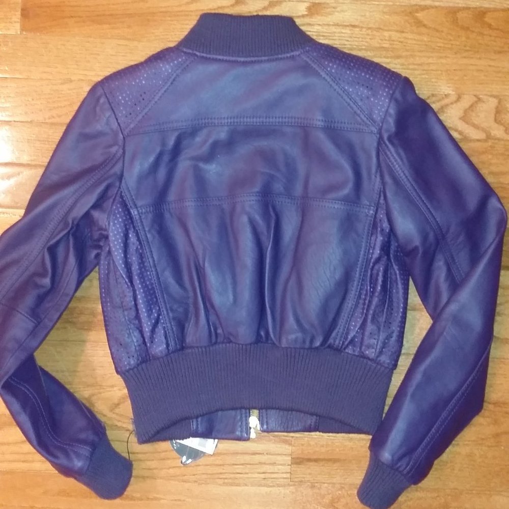 Knoles & Carter purple Italian Lambskin leather bomber jacket new size small - Picture 5 of 5